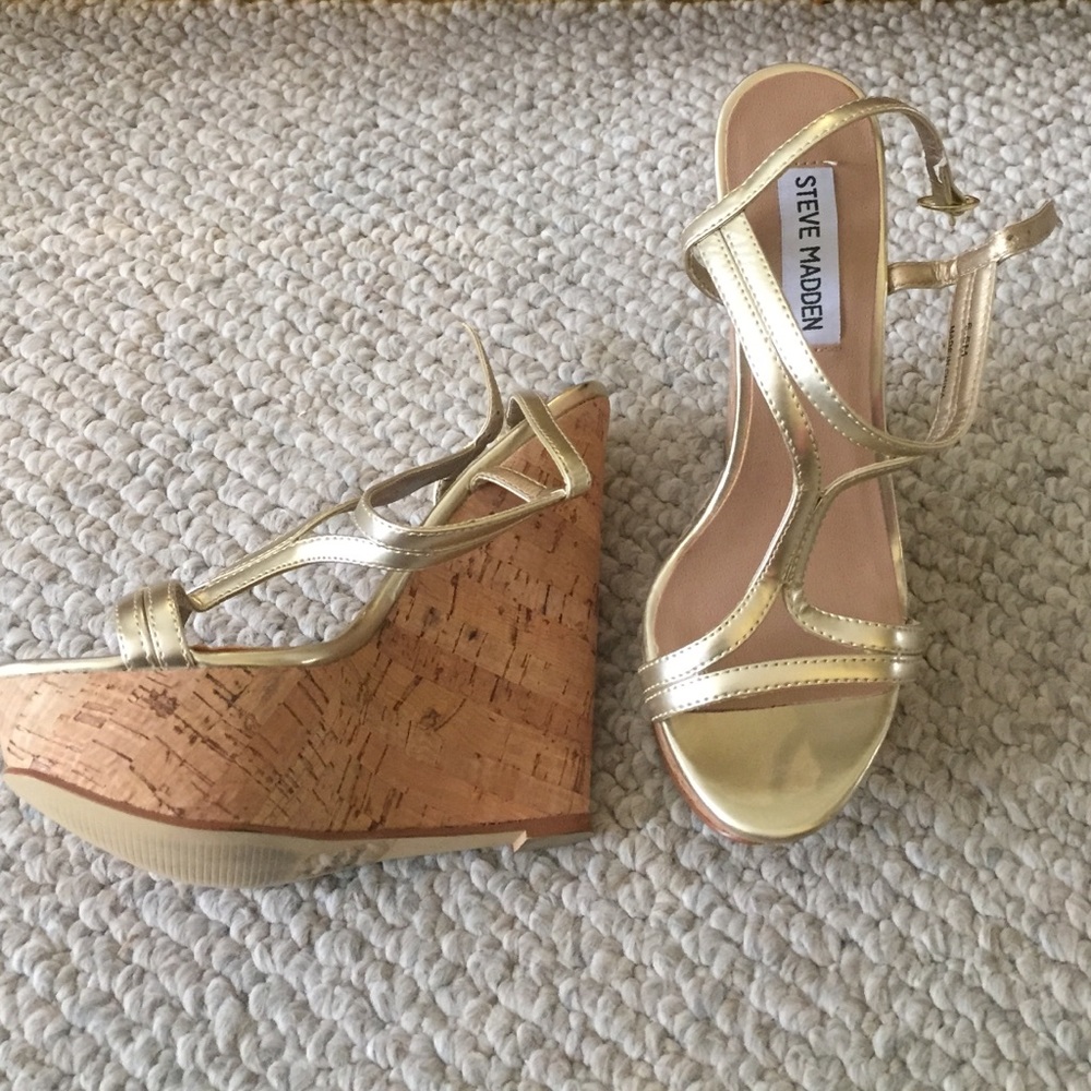 Steve Madden Gold Cork Wedges